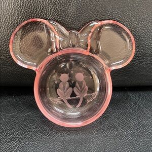 Disney Pink Minnie Mouse Head with Etched Cats in Bowl Bottom Glass Trinket Dish